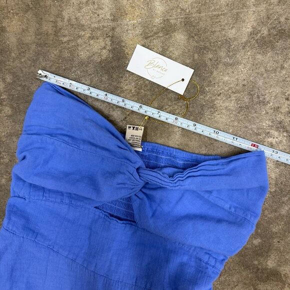 Blanco Royal blue 100% cotton linen strapless dress - Picture 6 of 8